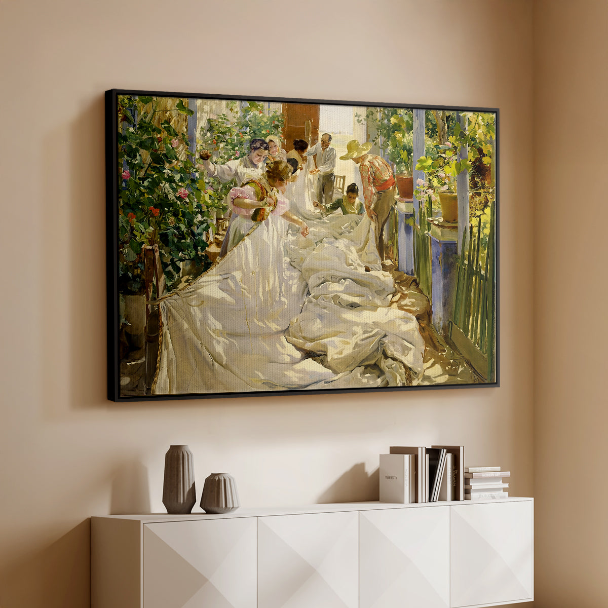 Sewing the Sail, 1896 - Floater Framed Canvas Print