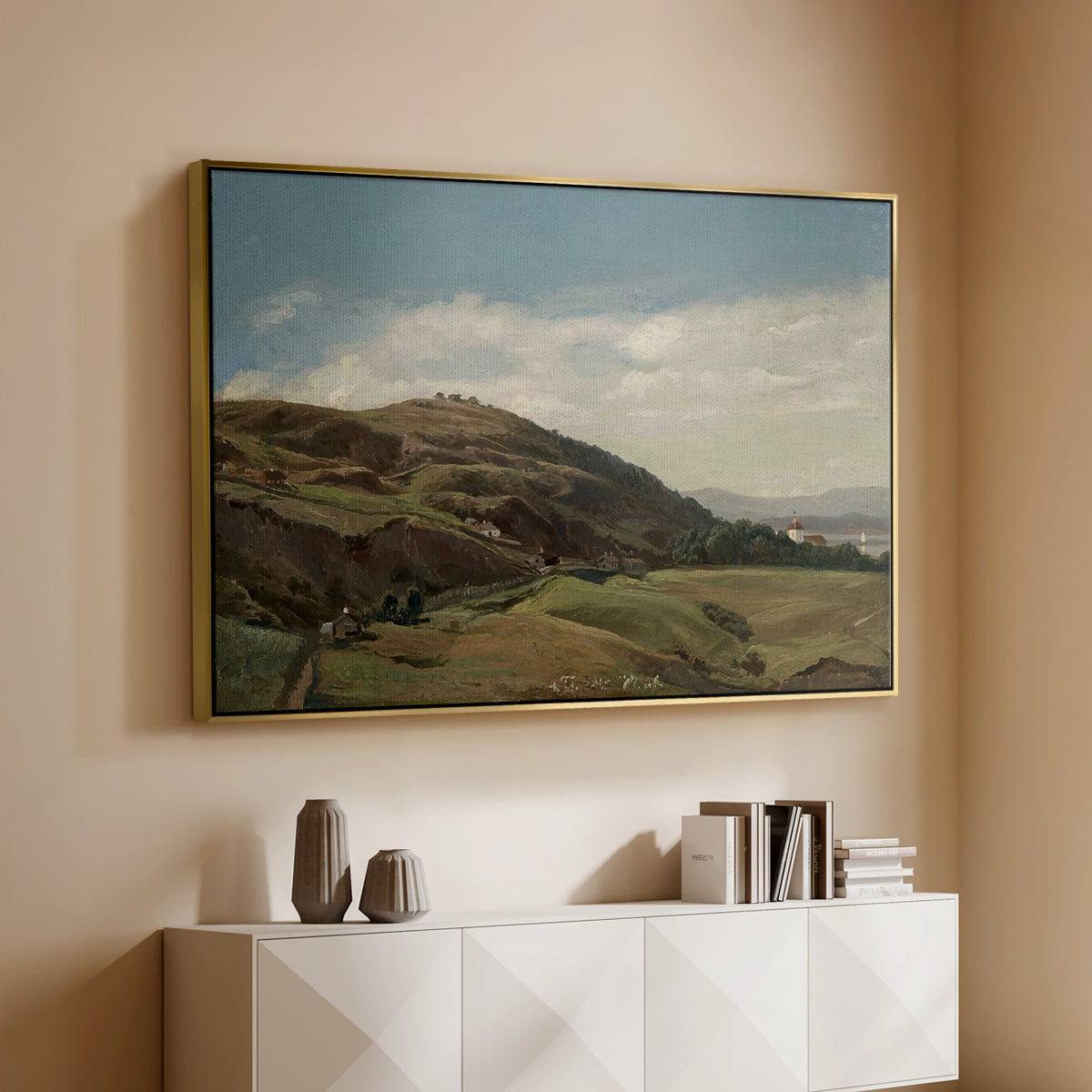 Ekeberg and Oslo Church, 1852 - Floater Framed Canvas Print