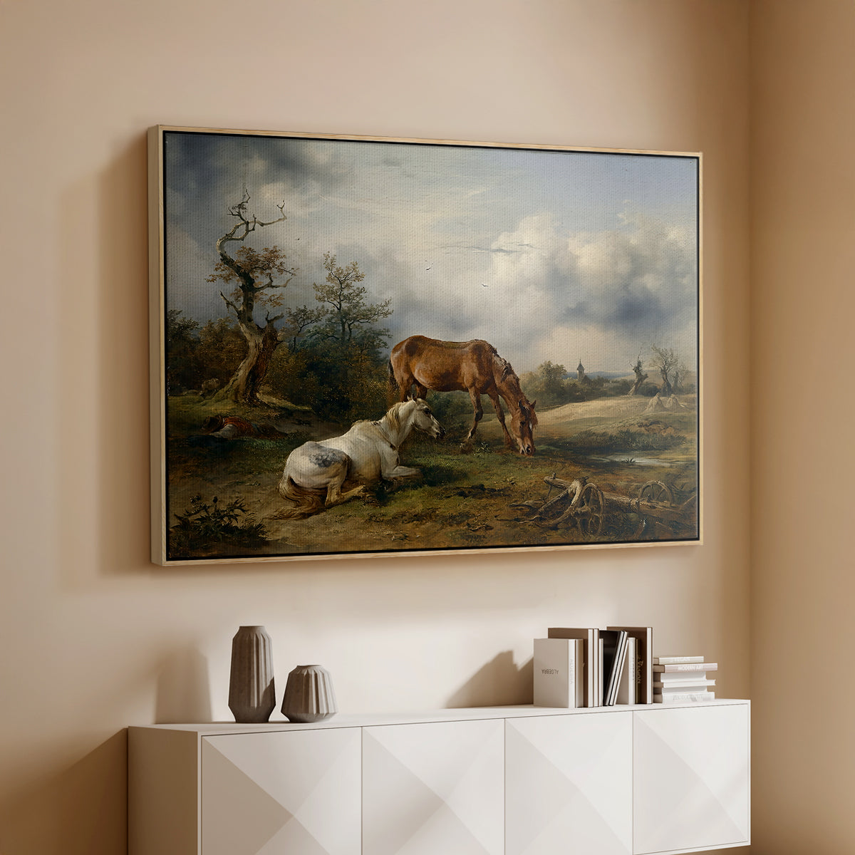 Two Horses on the Pasture, c. 1825 - Floater Framed Canvas Print