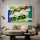 Canvas art print featuring an expressive abstract work with organic lines, displayed in a spacious living room