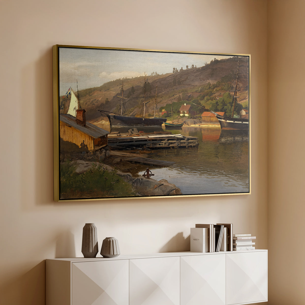Landingsbrygge Husvik, Drøbak, 1875 - Floater Framed Canvas Print