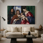 Canvas art print featuring a Renaissance devotional composition with richly dressed saints, displayed in a spacious living room