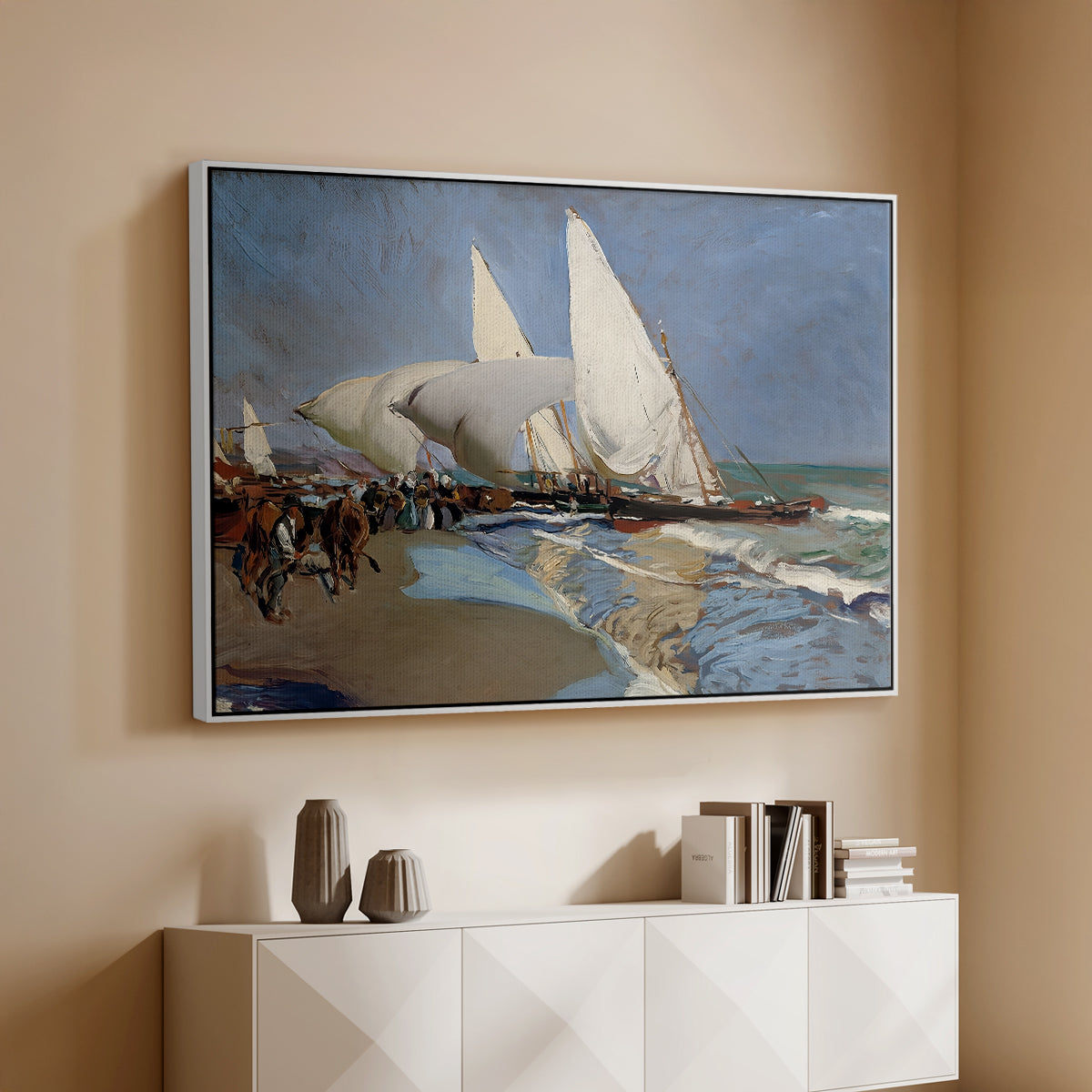 The Beach at Valencia, 1908 - Floater Framed Canvas Print