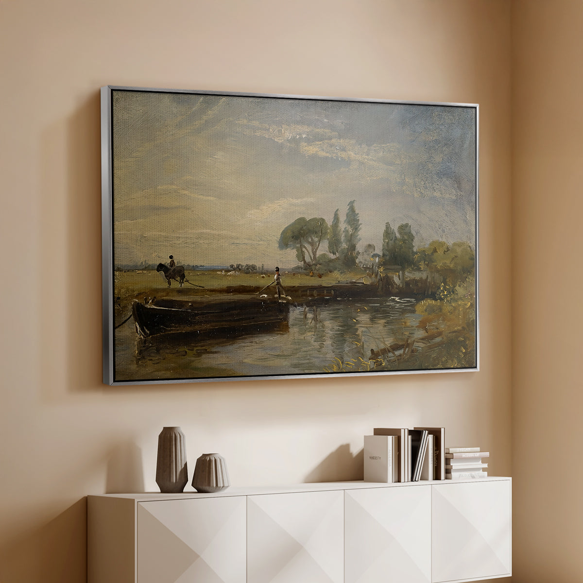 Barge below Flatford Lock, c. 1810 - Floater Framed Canvas Print