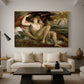 Canvas art print featuring a mythological composition with intertwined bodies and drapery, displayed in a spacious living room