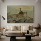 Canvas art print featuring a mountainous composition with person and horse in open terrain, displayed in a spacious living room