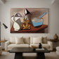 Canvas art print featuring an expressive arrangement of items, displayed in a spacious living room
