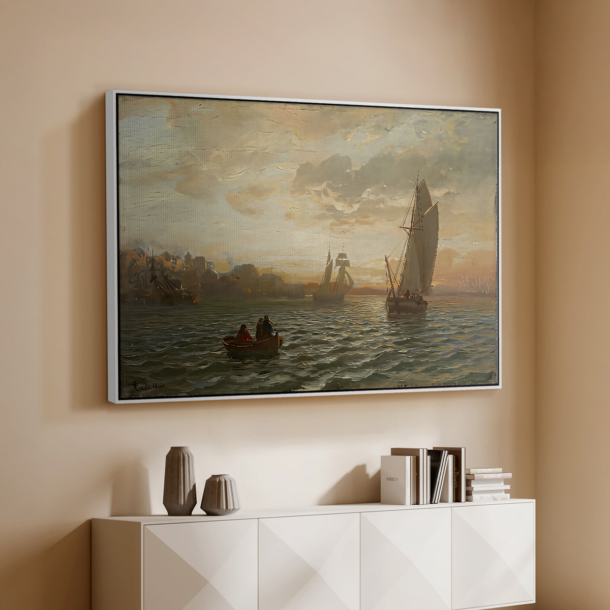 View from the Oslofjord, 1866 - Floater Framed Canvas Print