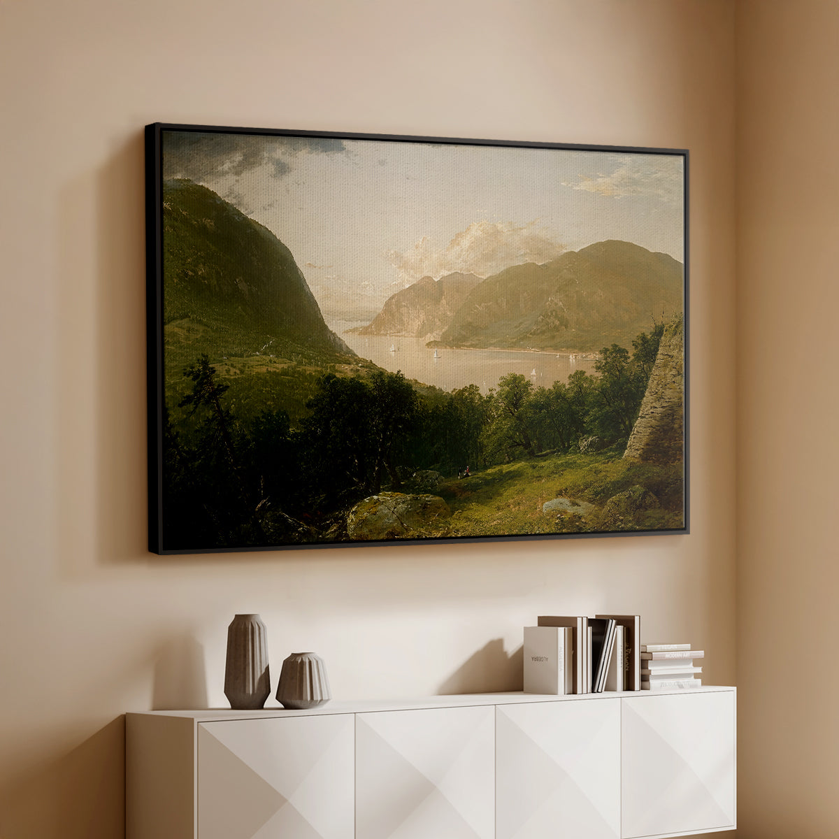 Hudson River Scene, 1857 - Floater Framed Canvas Print