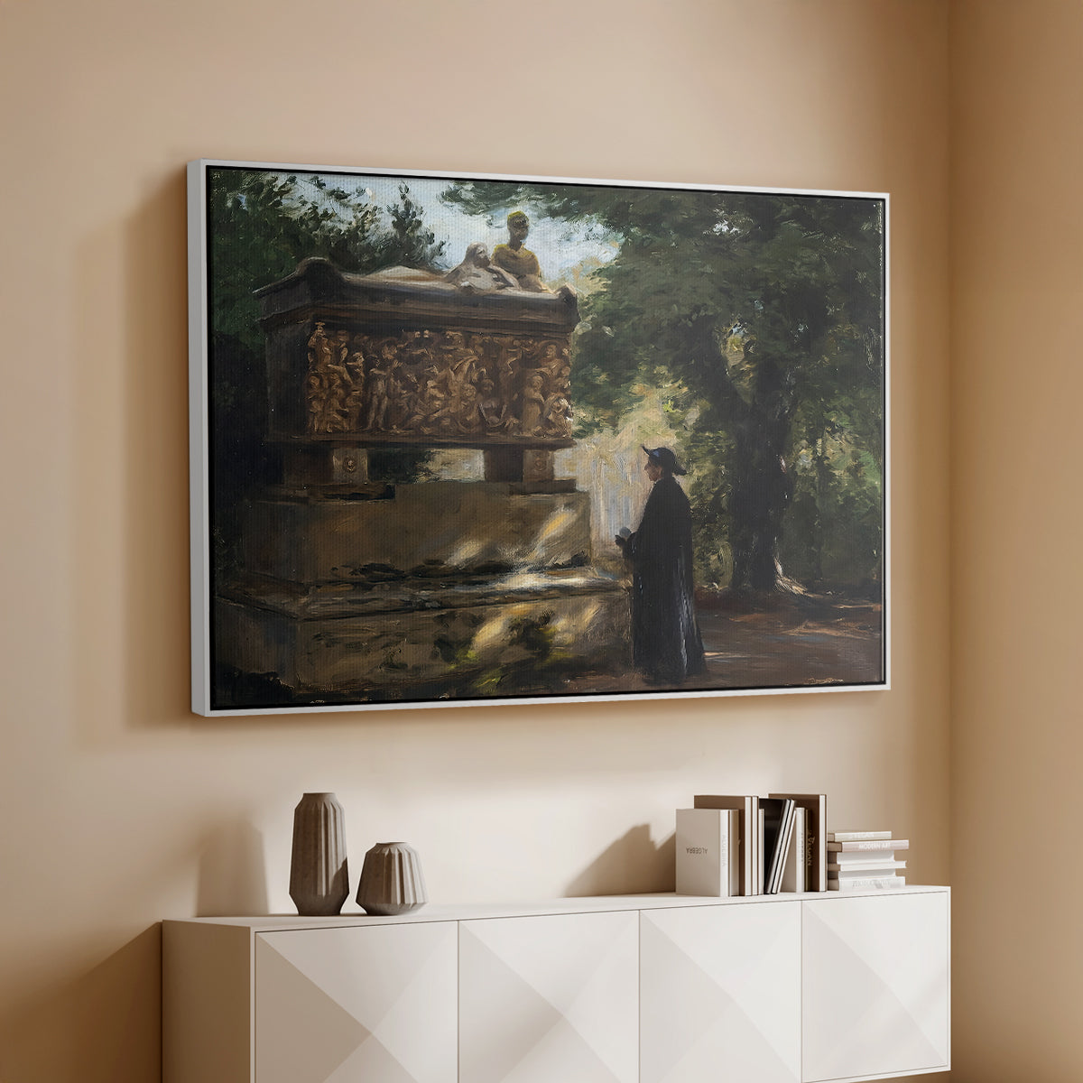 A Catholic Priest in Front of a Sarcophagus, c. 1857 - Floater Framed Canvas Print