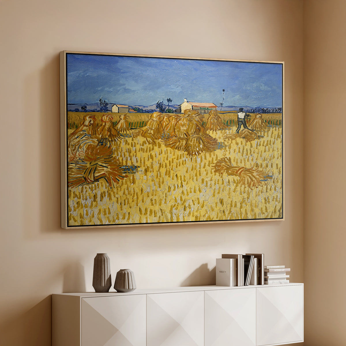 Wheat Field with Sheaves (Harvest in Provence), 1888 - Floater Framed Canvas Print