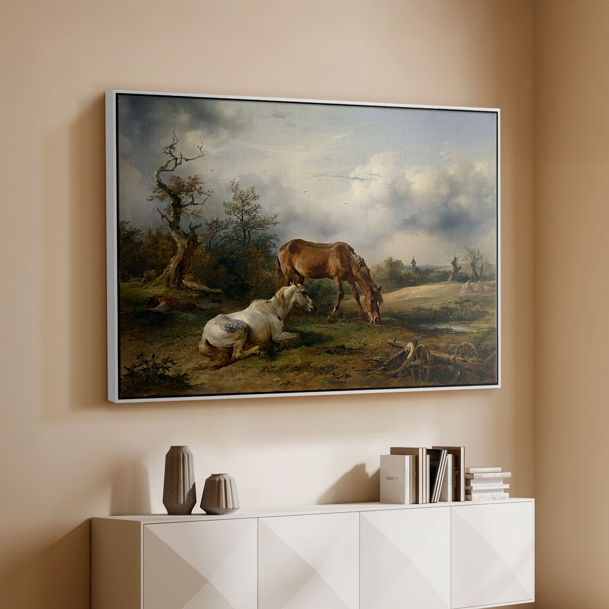 Two Horses on the Pasture, c. 1825 - Floater Framed Canvas Print