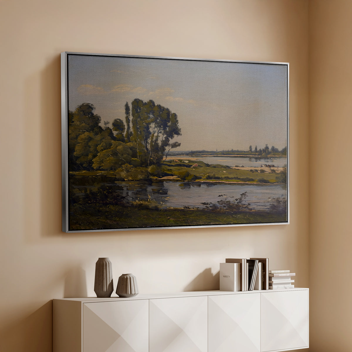 Landscape with a River, 1892 - Floater Framed Canvas Print