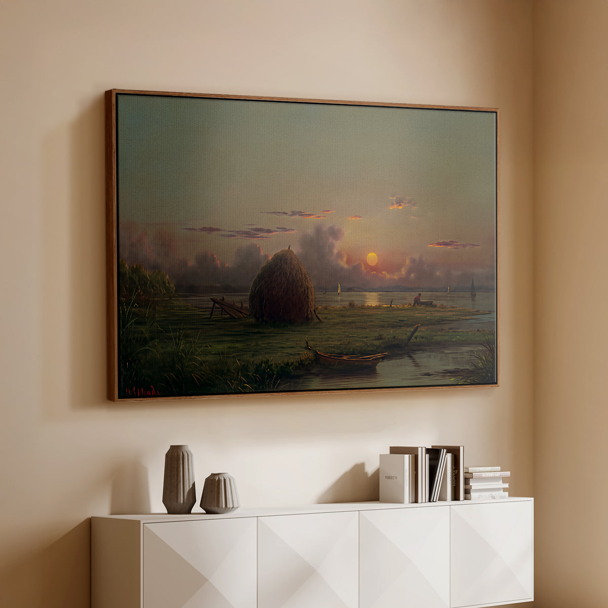 Haystack at Sunset, 1880 - Floater Framed Canvas Print