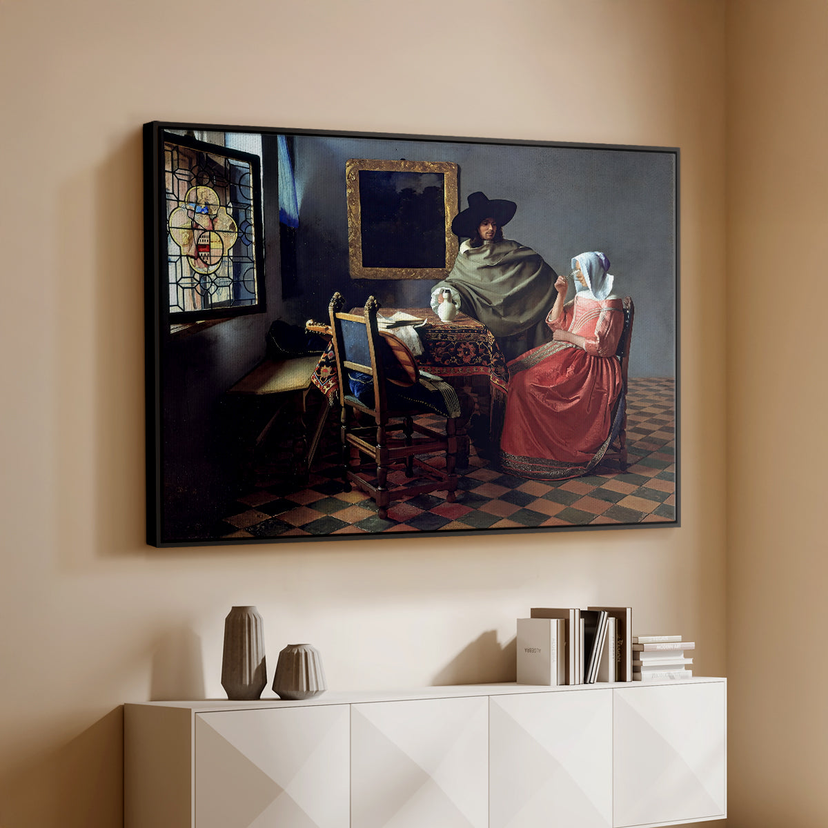 The Glass of Wine, c. 1660 - Floater Framed Canvas Print