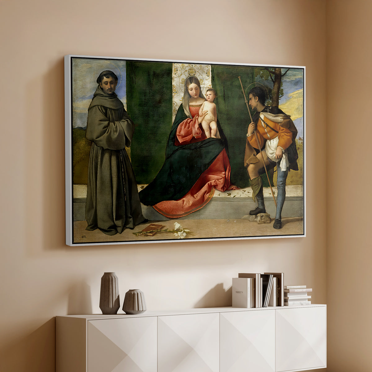 Madonna and Child with Saints Anthony of Padua and Roch, c. 1510 - Floater Framed Canvas Print