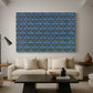Canvas art print featuring a patterned composition with repeating tiny floral motifs, displayed in a spacious living room