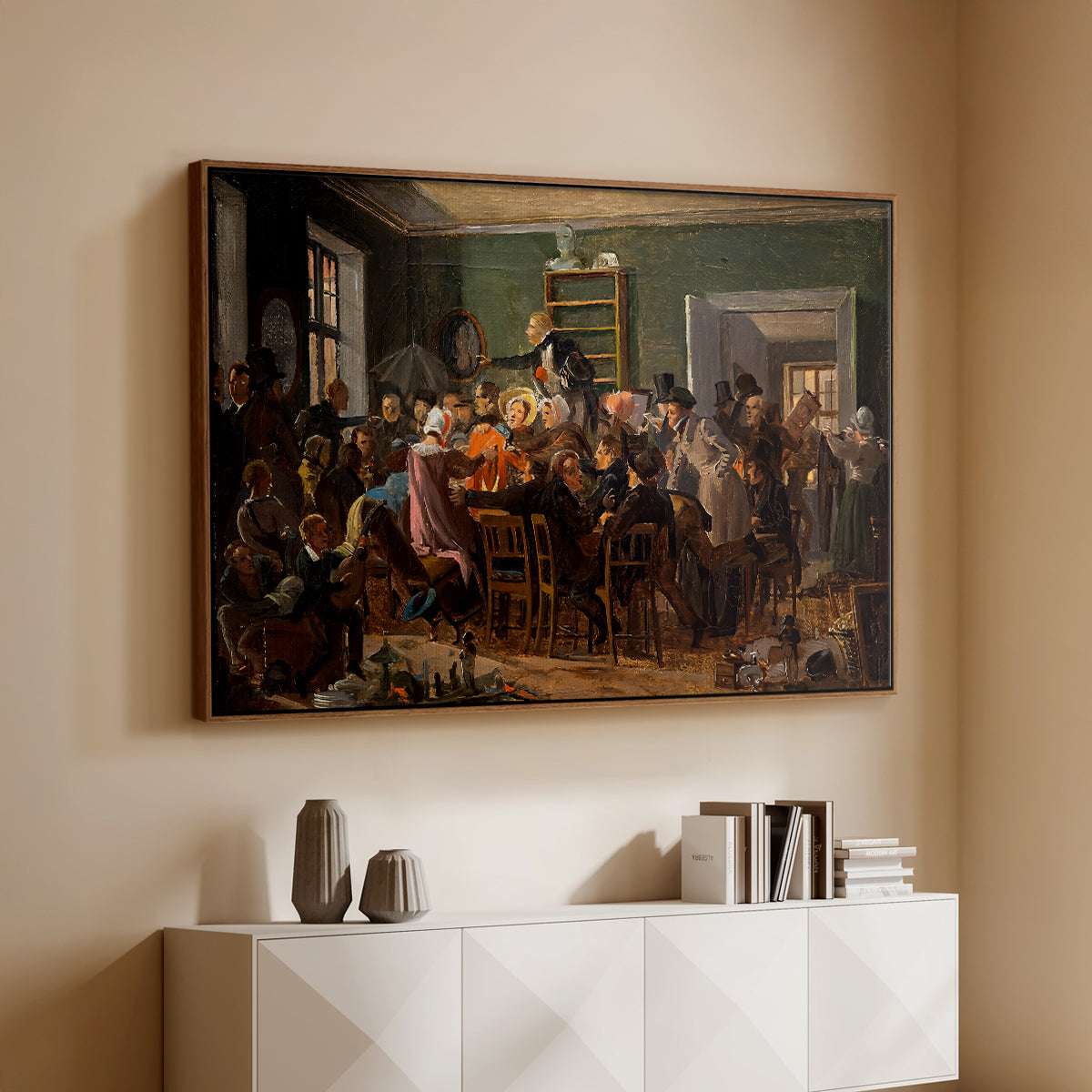An Auction Scene, 1835 - Floater Framed Canvas Print