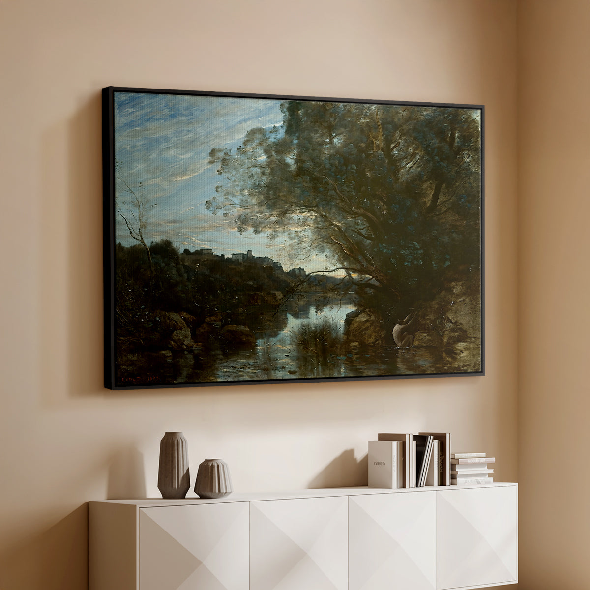 Souvenir of the Environs of Lake Nemi, 1865 - Floater Framed Canvas Print