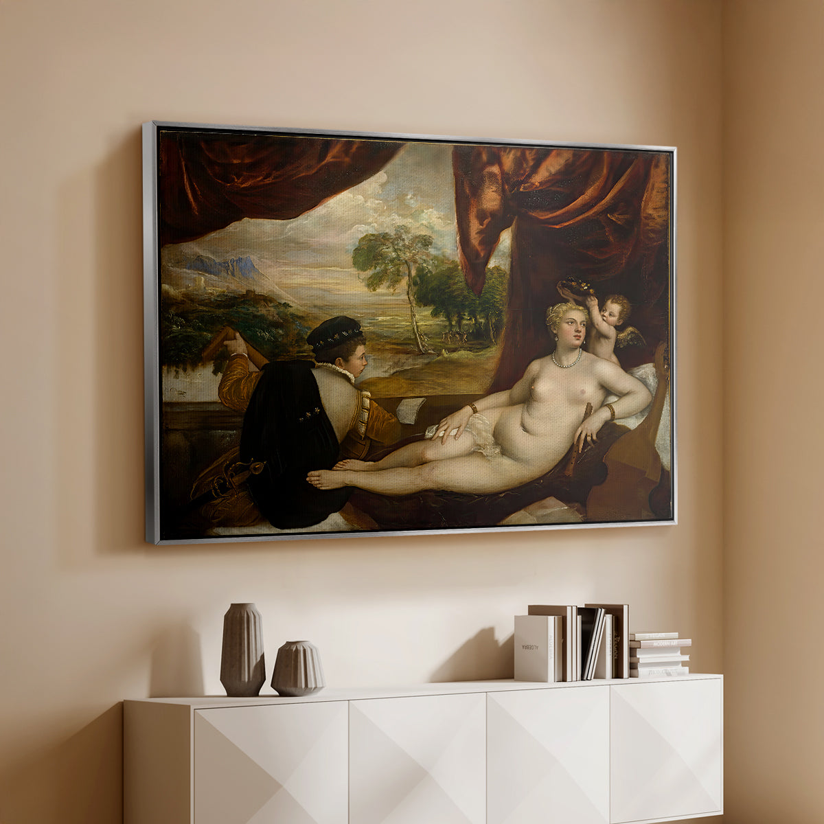 Venus and the Lute Player, c. 1565-1570 - Floater Framed Canvas Print