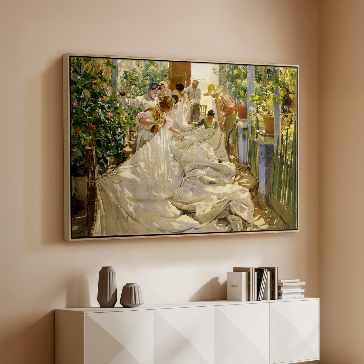 Sewing the Sail, 1896 - Floater Framed Canvas Print