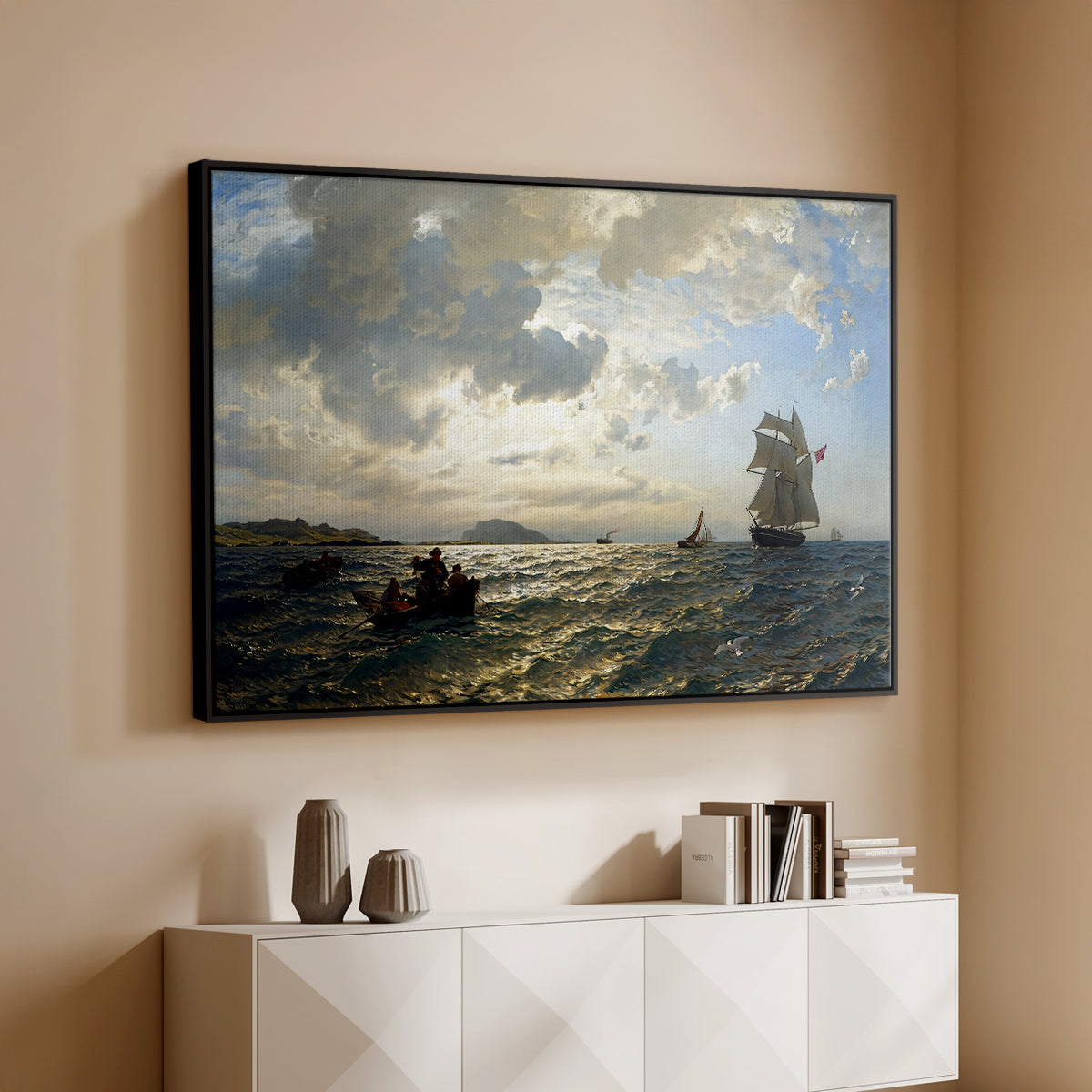 Fresh Breeze on the Norwegian Coast, 1876 - Floater Framed Canvas Print