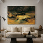 Canvas art print featuring a natural landscape with moving water, displayed in a spacious living room