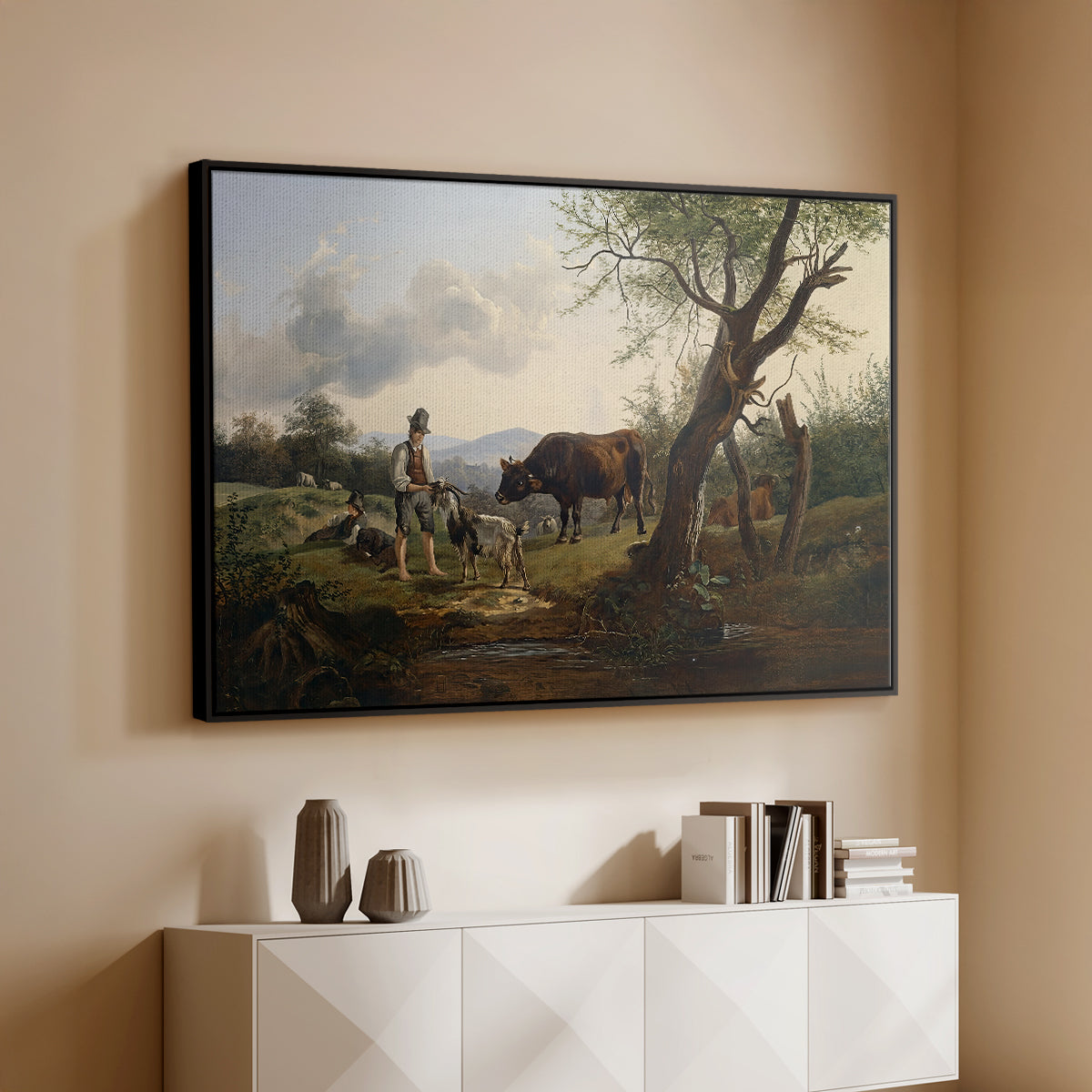 Shepherd with Billy Goat, c. 1830 - Floater Framed Canvas Print