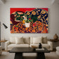 Canvas art print featuring a Fauvist still life filled with decorative pattern and objects, displayed in a spacious living room