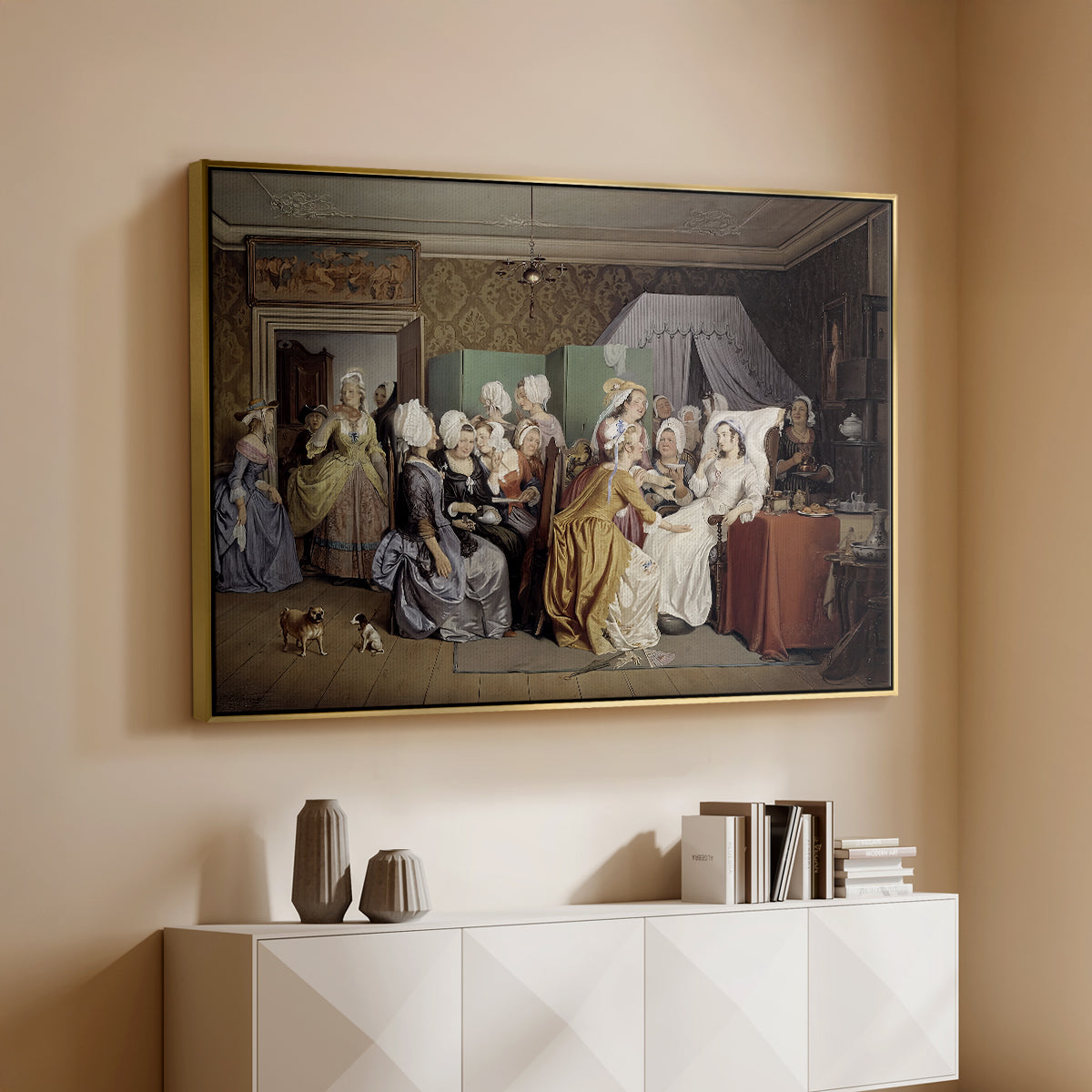The Maternity Room (Scene from "Barselstuen"), 1845 - Floater Framed Canvas Print