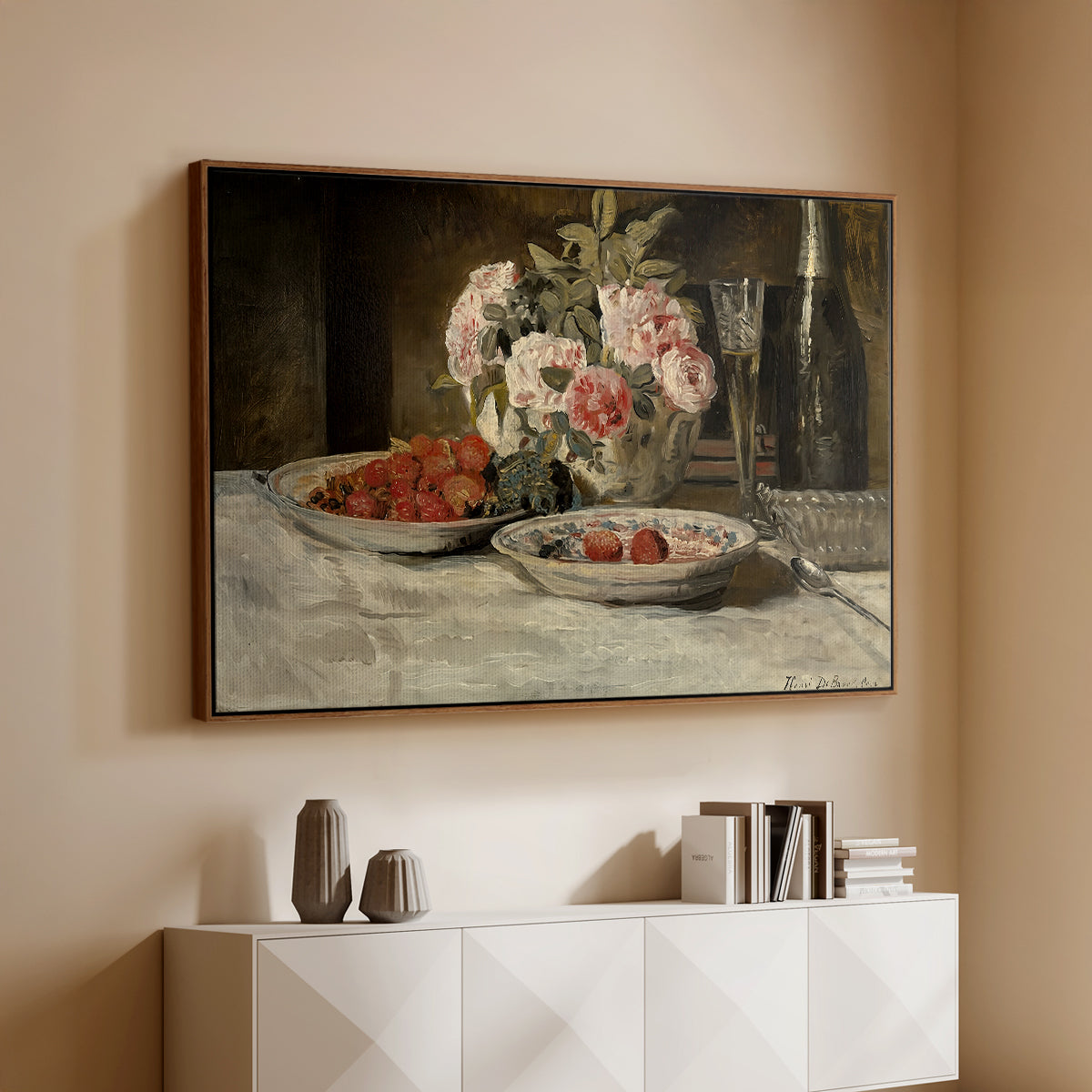 Strawberries and Champagne, c. 1881-1885 - Floater Framed Canvas Print