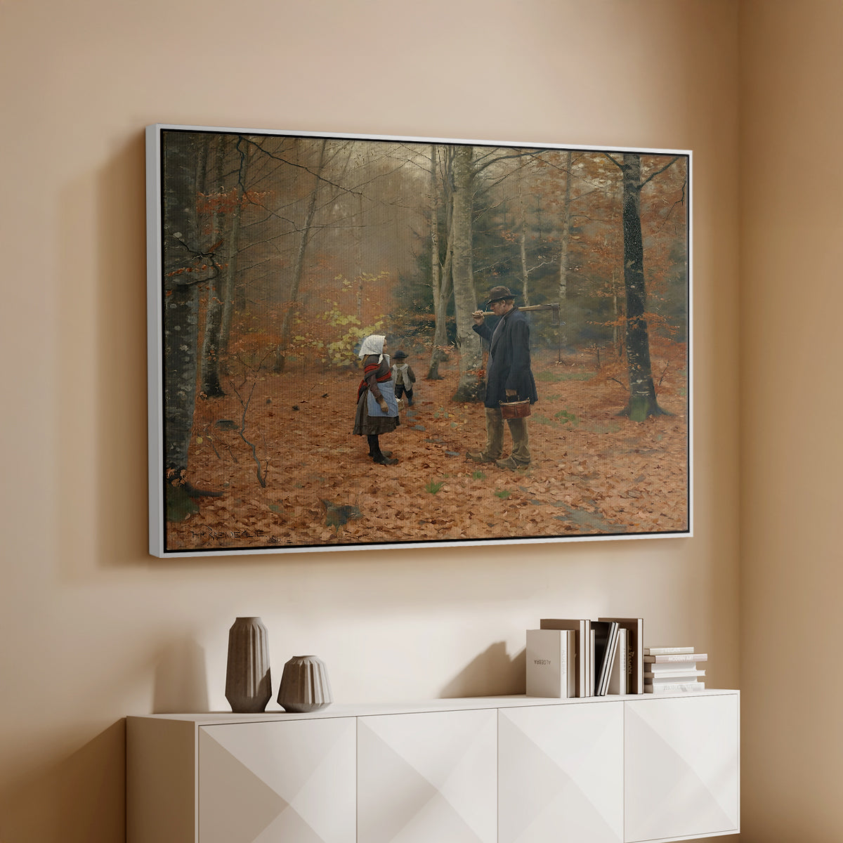 The Woodman and his Children, 1886 - Floater Framed Canvas Print
