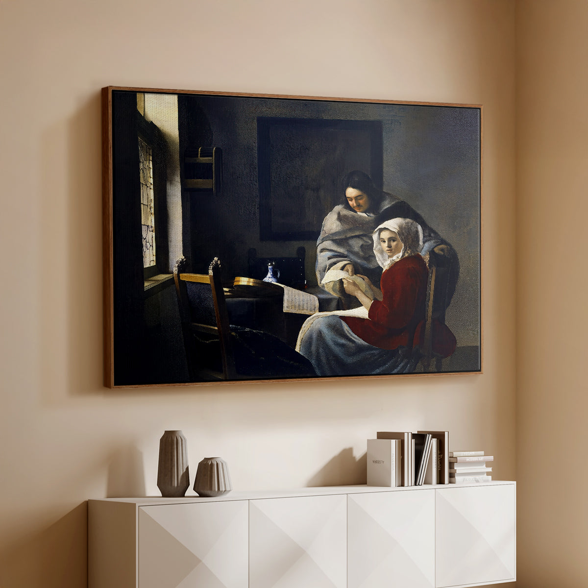 Girl Interrupted at Her Music, c. 1658-1659 - Floater Framed Canvas Print