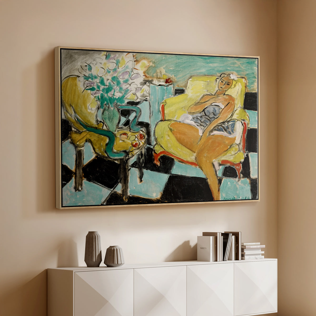 Seated Woman with Flower, 1942 - Floater Framed Canvas Print