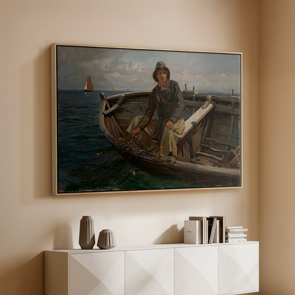 Fishermen from Rügen, 1882 - Floater Framed Canvas Print