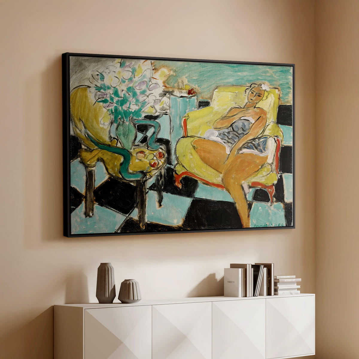 Seated Woman with Flower, 1942 - Floater Framed Canvas Print