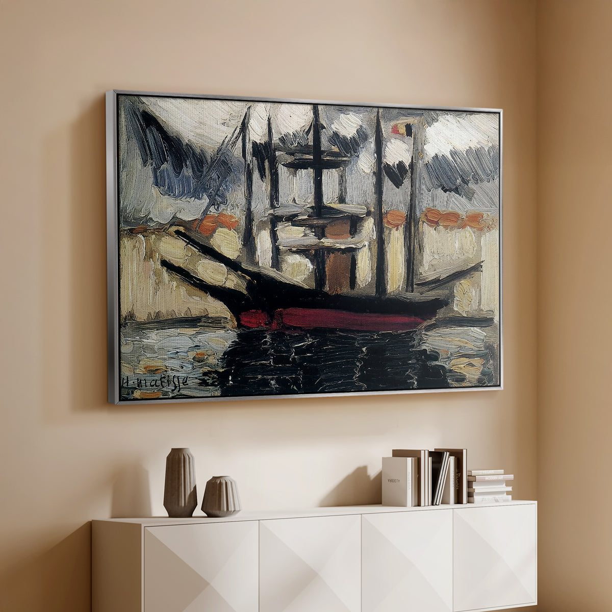 Two Boats Side by Side, Port of Marseilles, c. 1916 - Floater Framed Canvas Print
