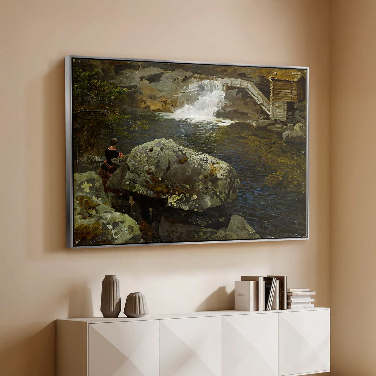 By the Mill Pond (En Mølledam), 1850 - Floater Framed Canvas Print