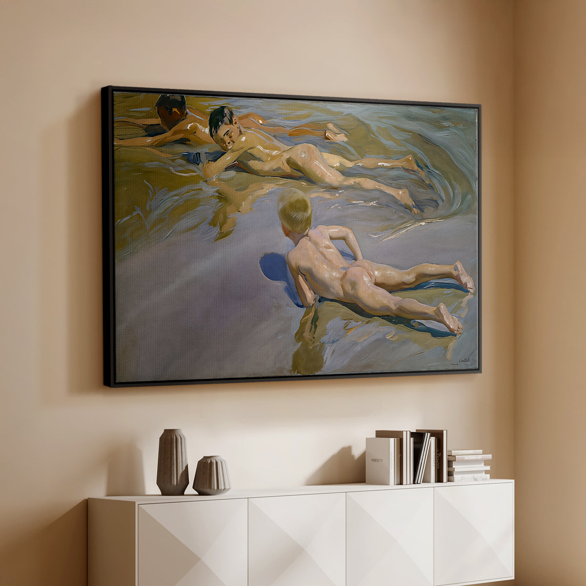 Boys on the Beach, 1910 - Floater Framed Canvas Print