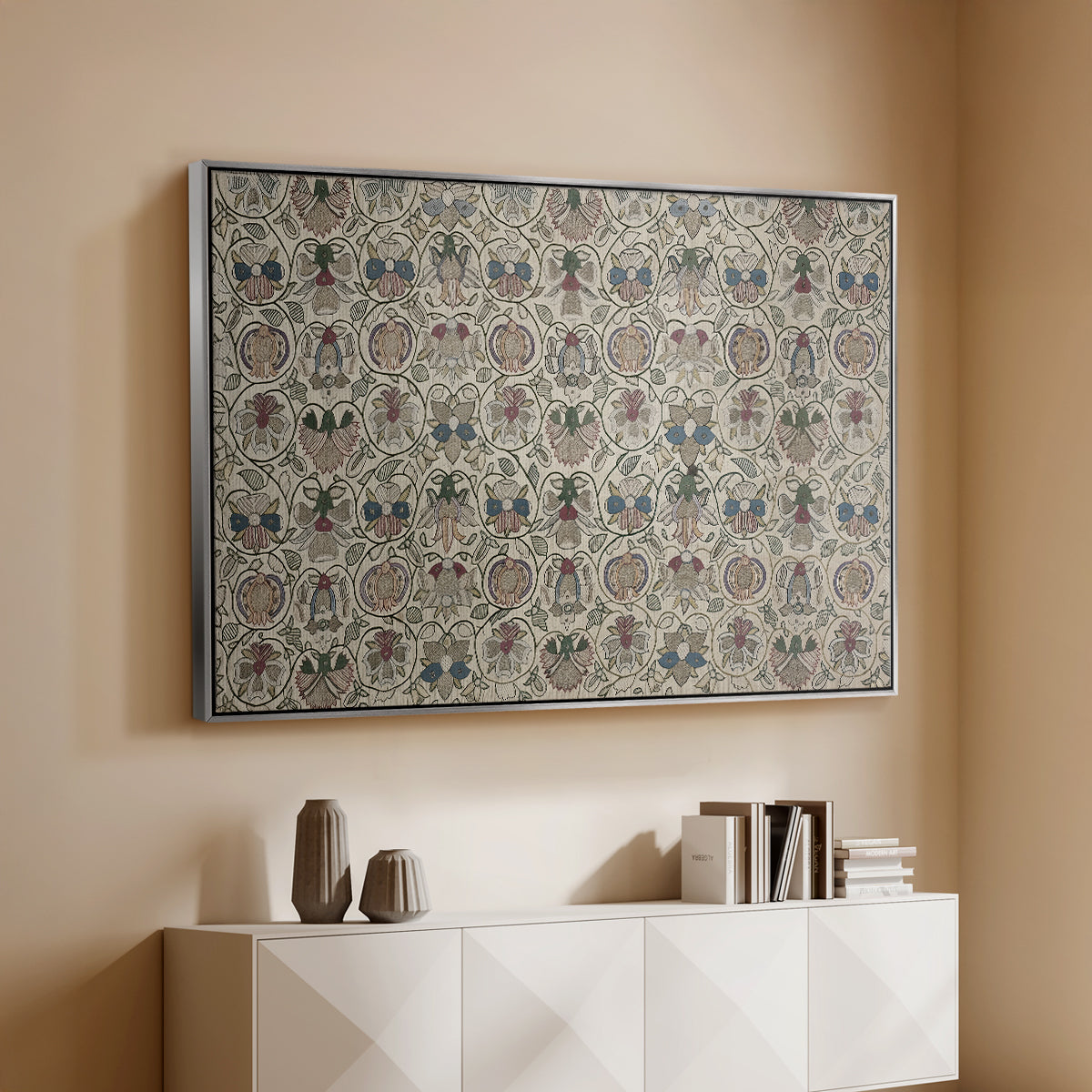 Long Cushion Cover (Printed Textile), c. 1600 - Floater Framed Canvas Print