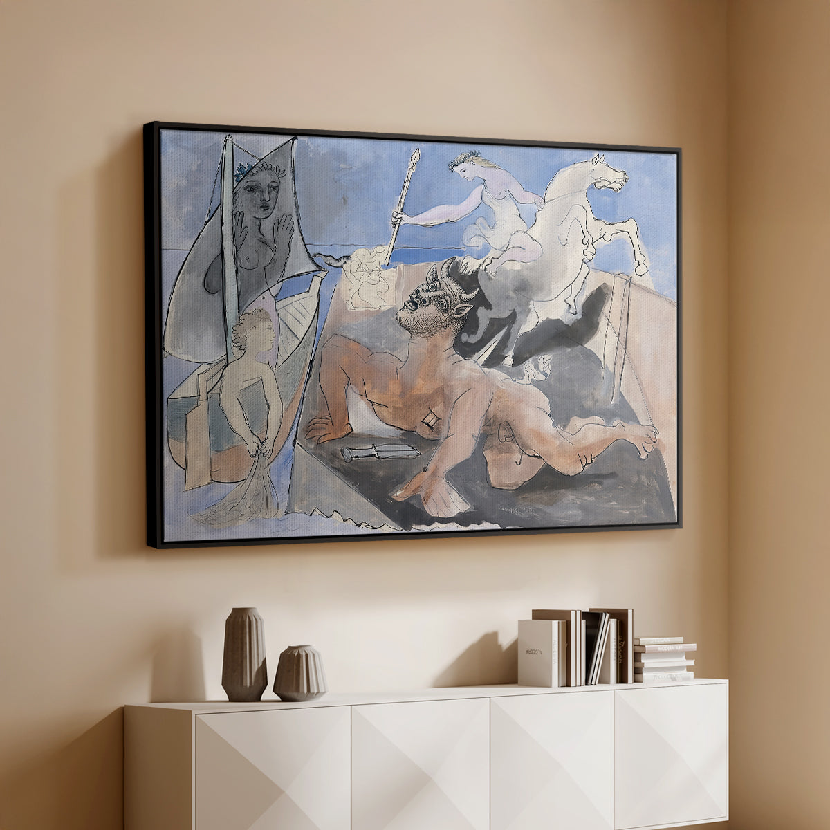 Composition with Minotaur, 1936 - Floater Framed Canvas Print