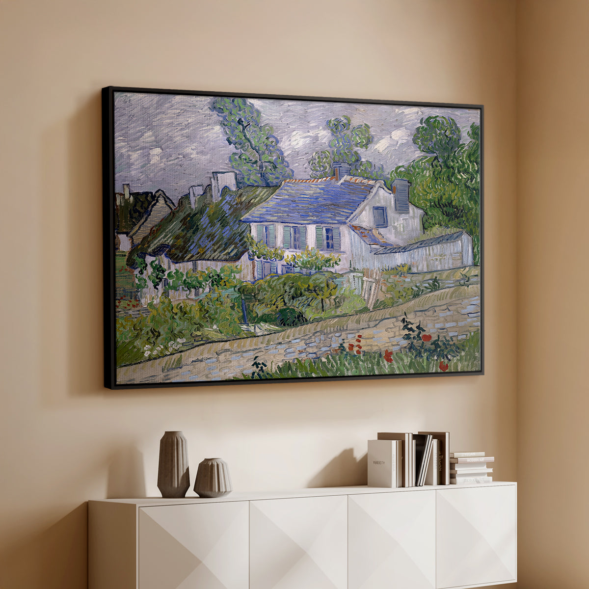 Houses in Auvers, 1890 - Floater Framed Canvas Print
