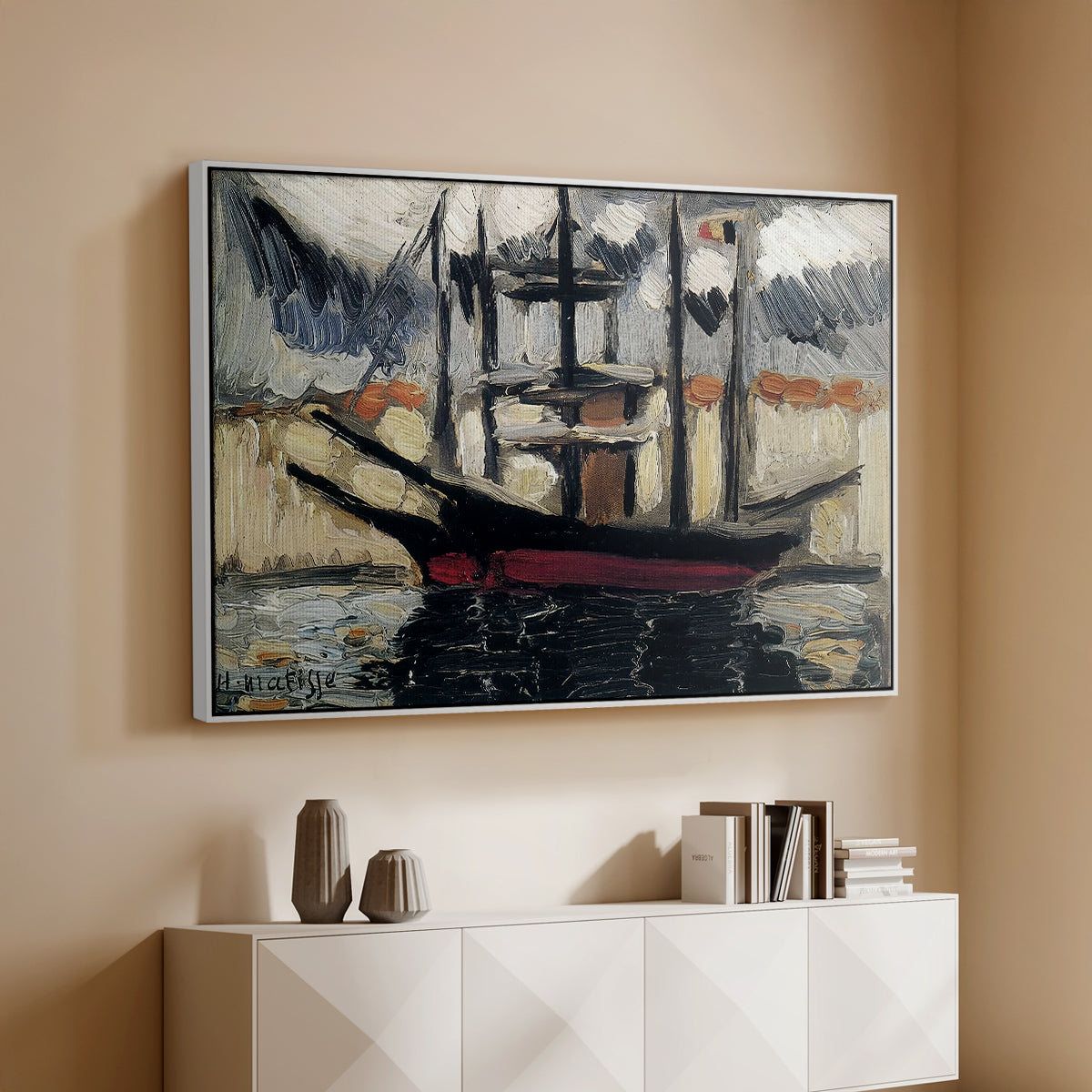 Two Boats Side by Side, Port of Marseilles, c. 1916 - Floater Framed Canvas Print