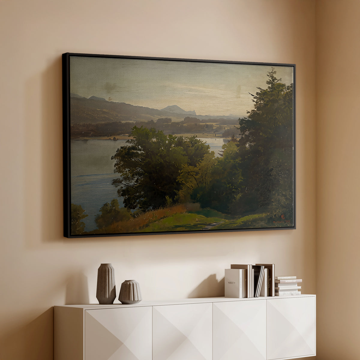 View of the Mondsee, 1870 - Floater Framed Canvas Print