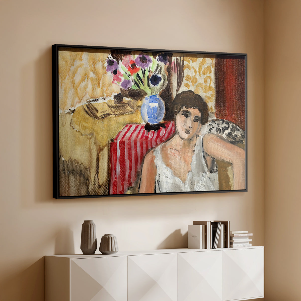 Woman Seated in an Armchair, c. 1920 - Floater Framed Canvas Print