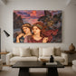 Canvas art print featuring an expressive composition with figures and dramatic sky, displayed in a spacious living room