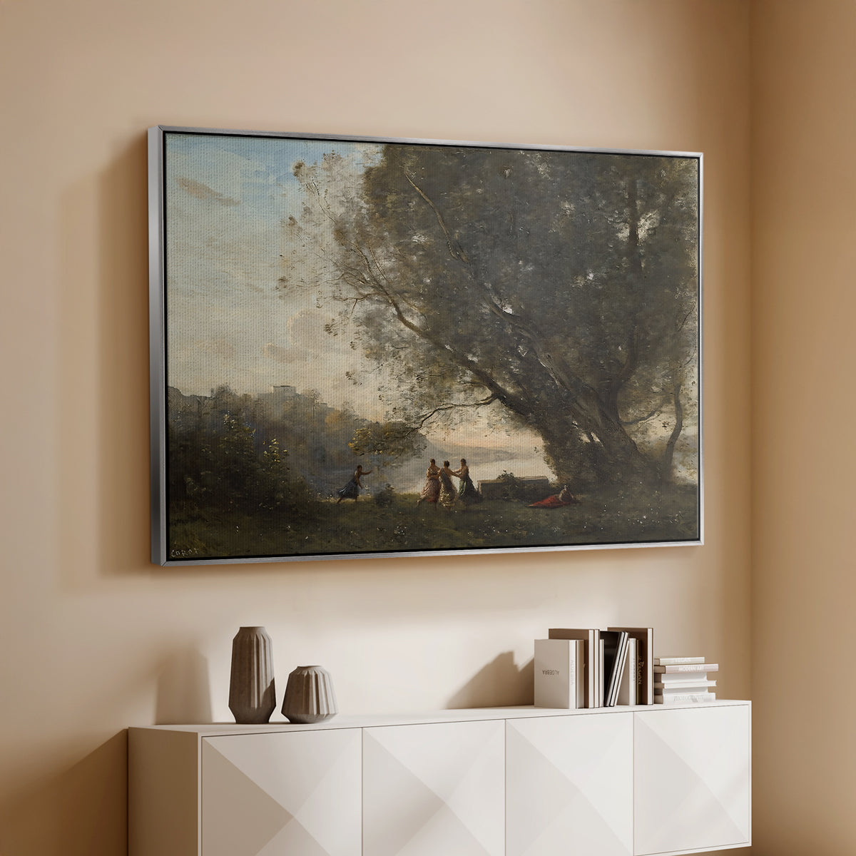 Dance Under the Trees at the Edge of the Lake, c. 1865-1870 - Floater Framed Canvas Print