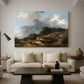Canvas art print featuring a Rococo landscape with figures in natural setting, displayed in a spacious living room
