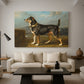 Canvas art print featuring an animal study of terrier in rural environment, displayed in a spacious living room