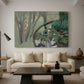 Canvas art print featuring an expressive nature scene with stream, displayed in a spacious living room